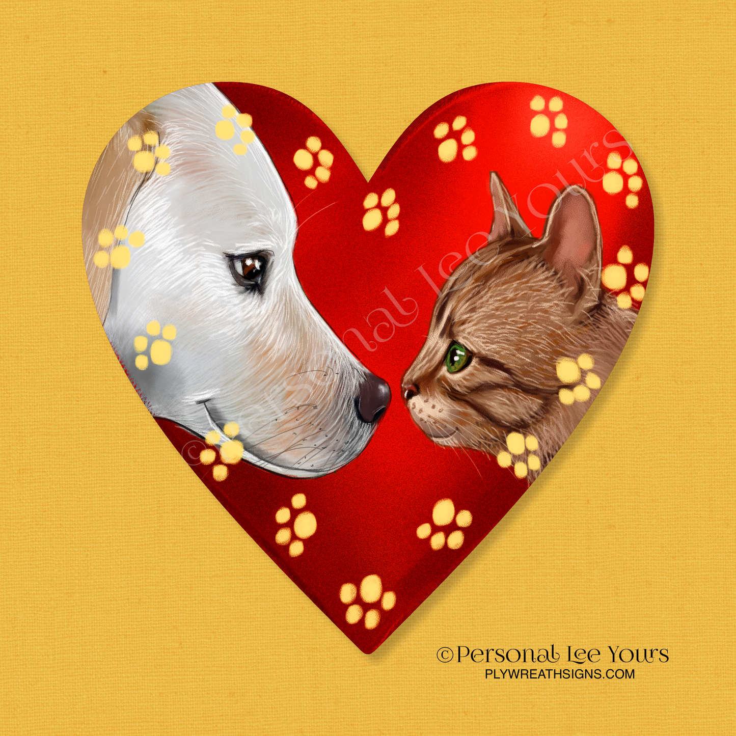 Heart Shape Wreath Sign * Cat and Dog * 3 Sizes * Lightweight Metal