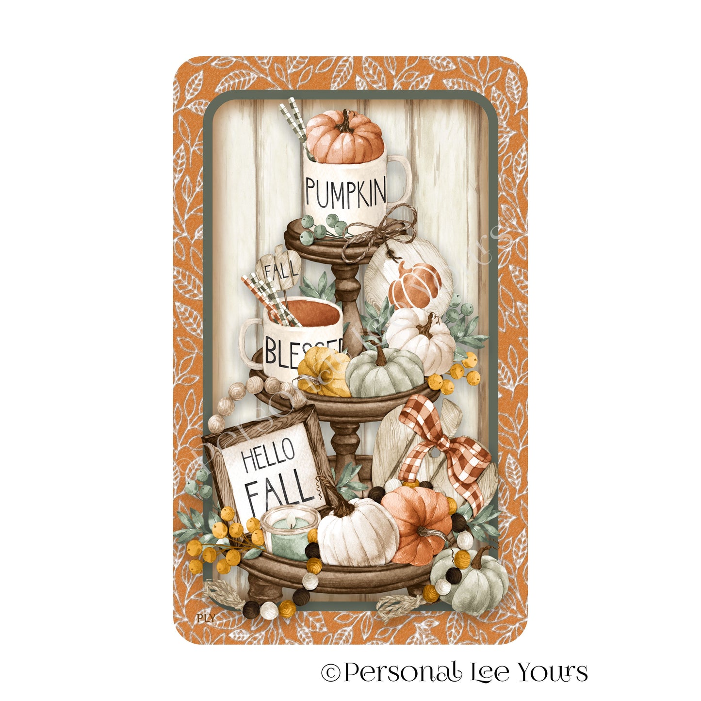 Wreath Sign * Hello Fall Pumpkin Tray * Vertical * 4 Sizes * Lightweight Metal