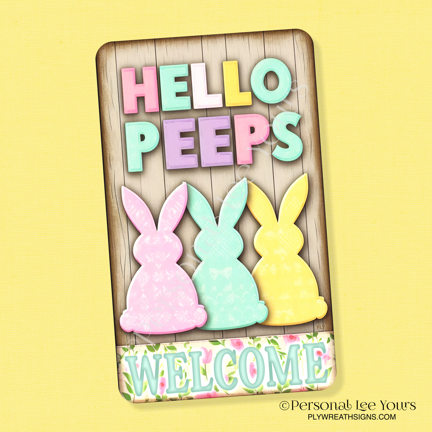 Easter Wreath Sign * Cute Bunny Welcome * Vertical *3 Sizes * Lightweight Metal