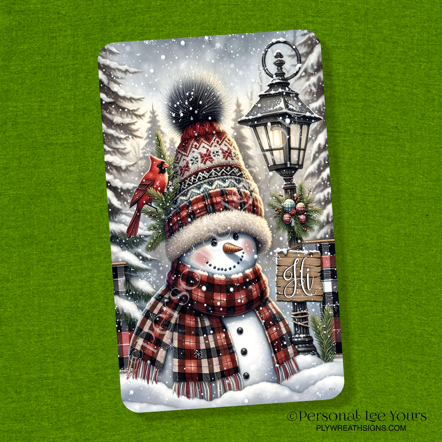 Wreath Sign * "Hi" Snowman * Vertical * 3 Sizes * Lightweight Metal