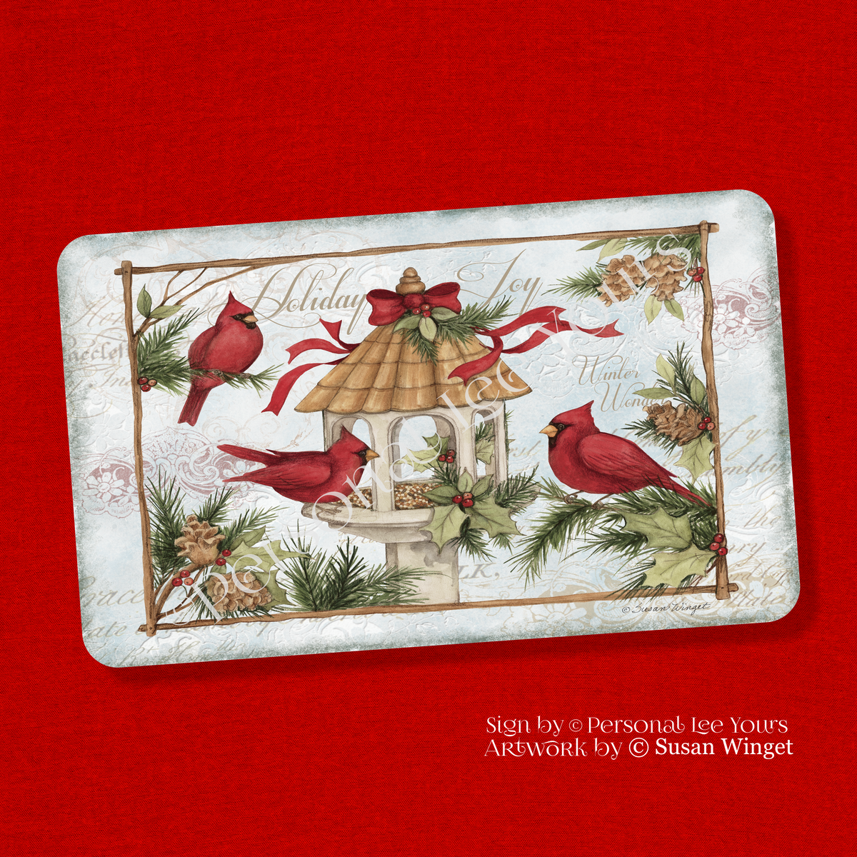 Susan Winget Exclusive Sign * Holiday Cardinal Bird Feeder * 3 Sizes * Horizontal * Lightweight Metal