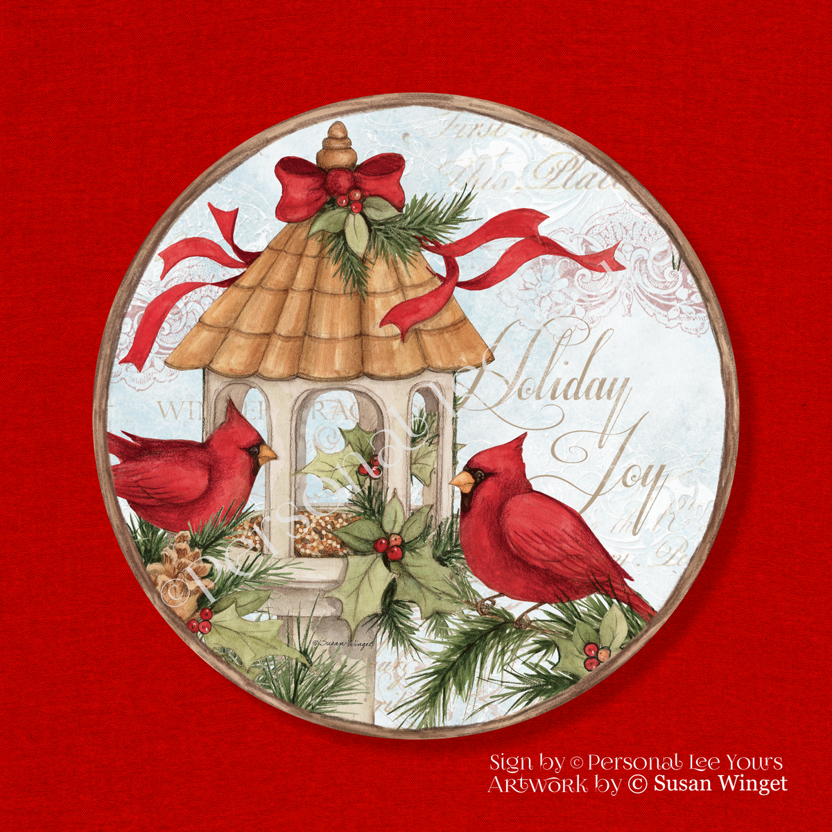 Susan Winget Exclusive Sign * Holiday Cardinal Bird Feeder * Round * Lightweight Metal