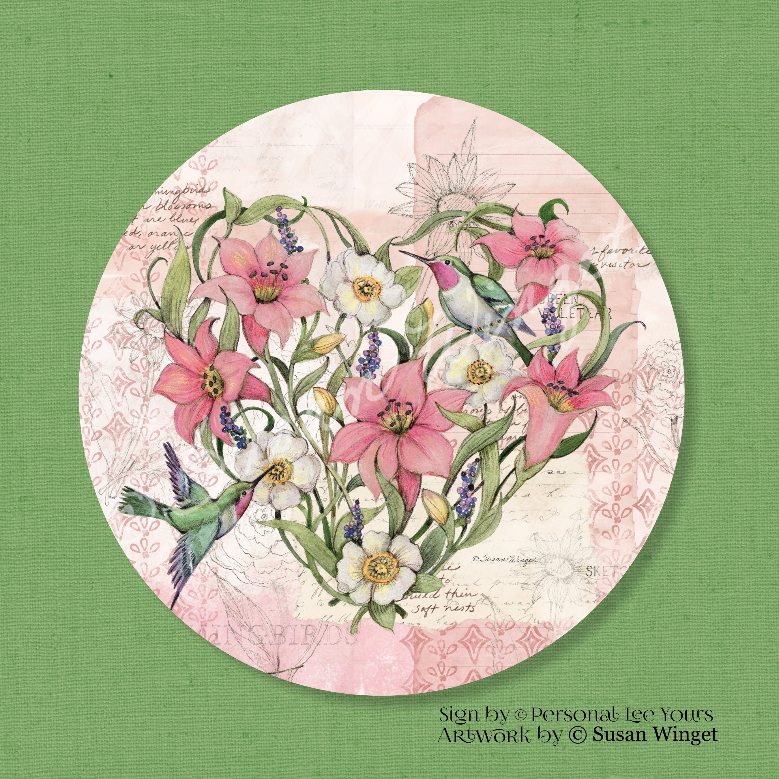 Susan Winget Exclusive Sign * Hummingbirds Heart * Round * Lightweight