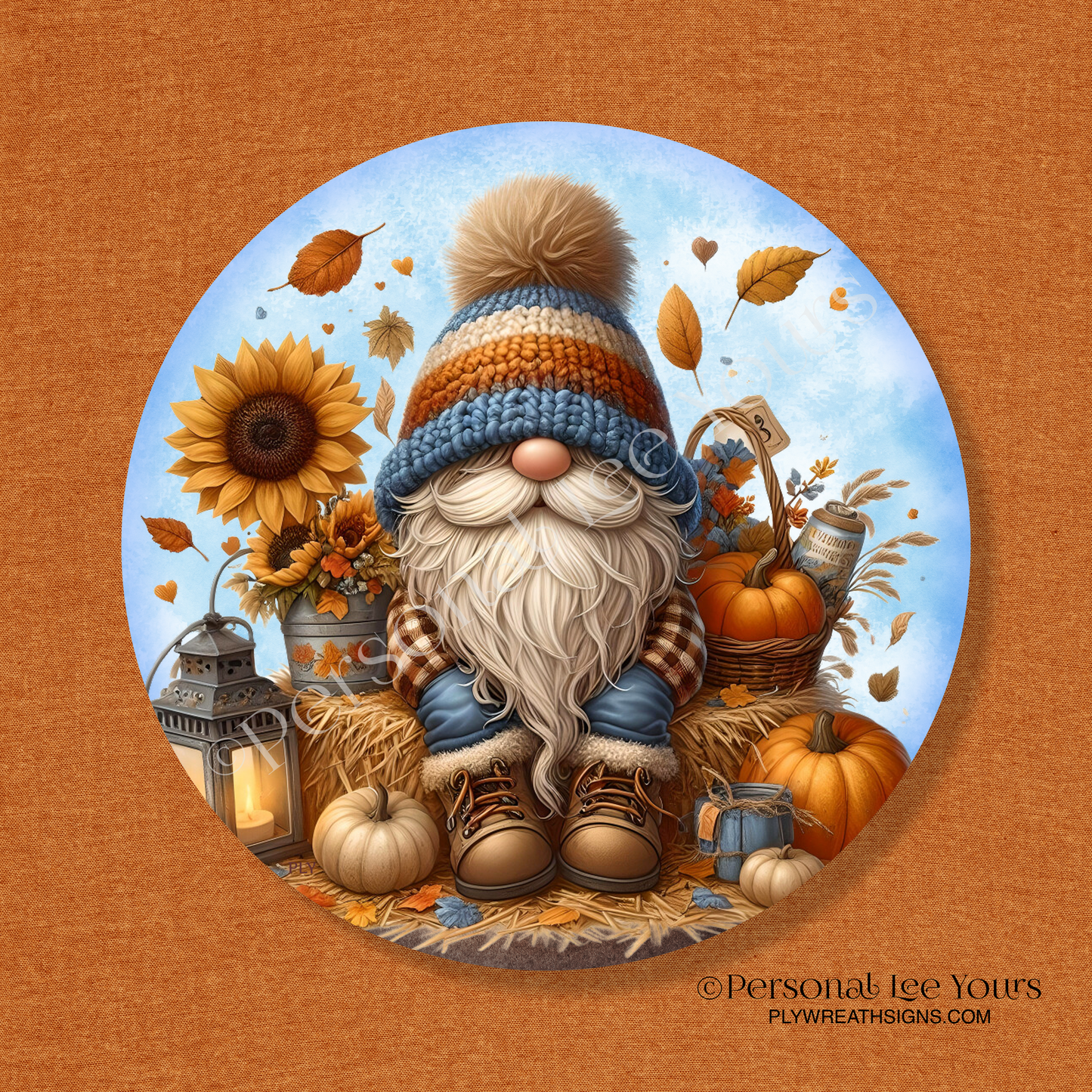 Wreath Sign * I'm Gnome To Love Fall * Round * Lightweight Metal