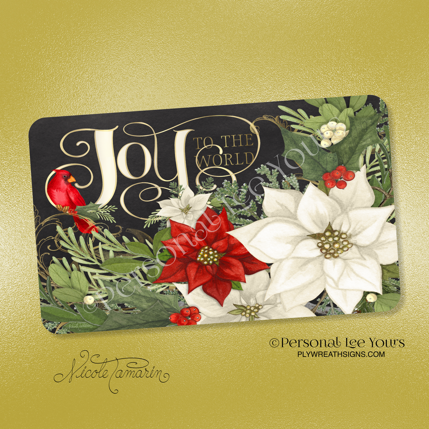 Nicole Tamarin Exclusive Sign * Elegant Joy To The World * Horizontal * 3 Sizes * Lightweight Metal