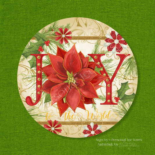 Nicole Tamarin Exclusive Sign * Joy To The World Red Poinsettia * Round * Lightweight Metal