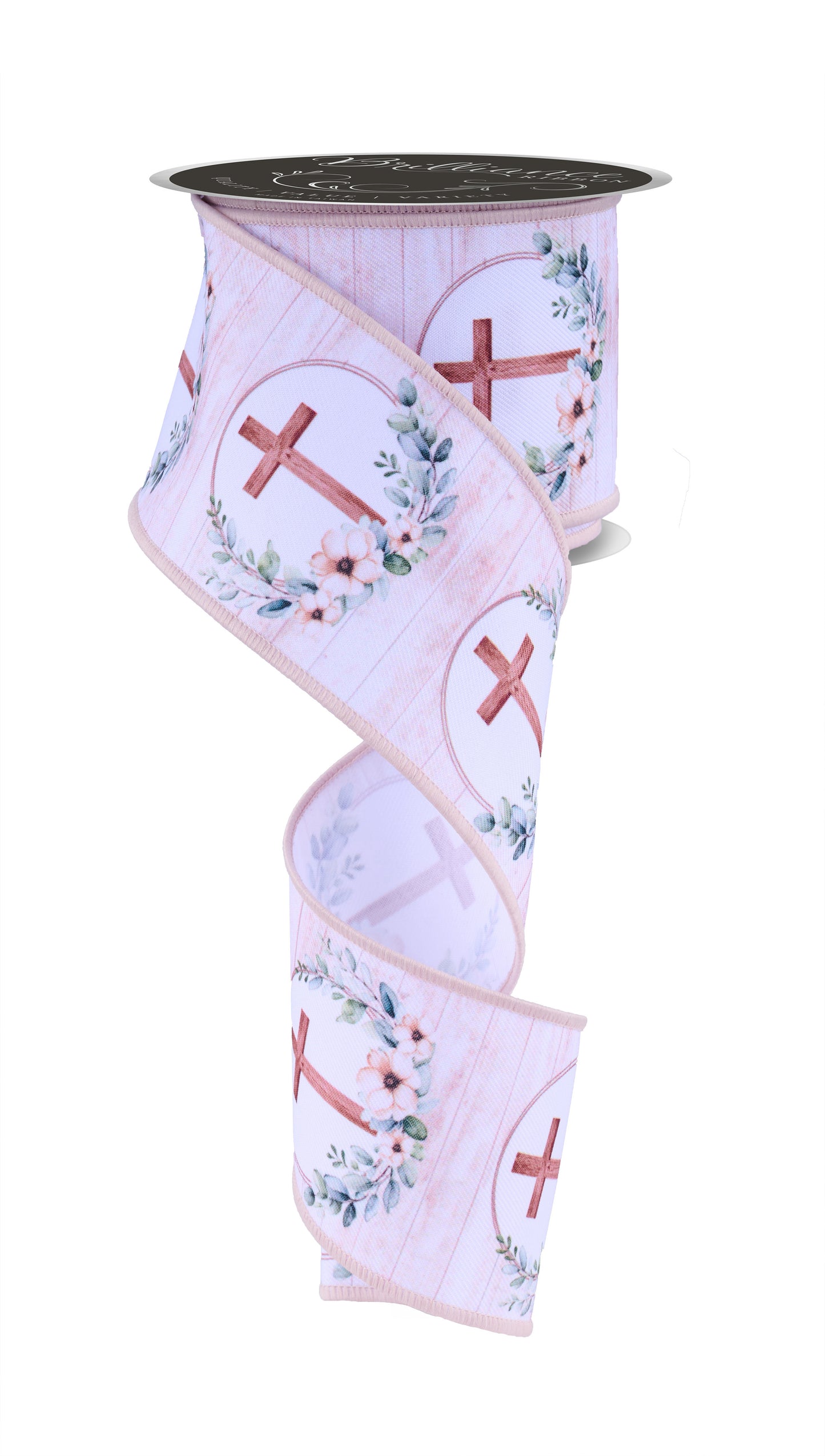 Brilliance Wired Ribbon * Floral Crosses * Brown, Taupe, Lt. Green * 2.5" x 10 Yards Canvas * LS105727