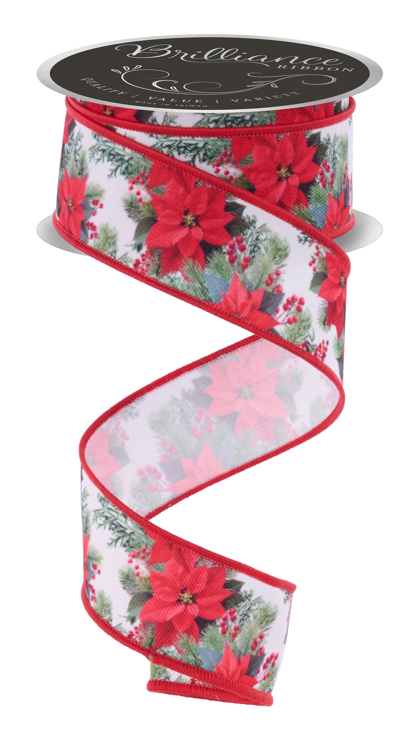 Brilliance Wired Ribbon * Poinsettia Garland * Red, Green, Multi * 1.5" x 10 Yards Canvas * LS1121D7