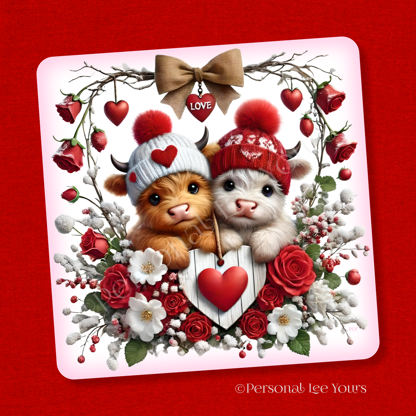 Valentine Wreath Sign * Love * Highland Cows * 3 Sizes * Lightweight Metal