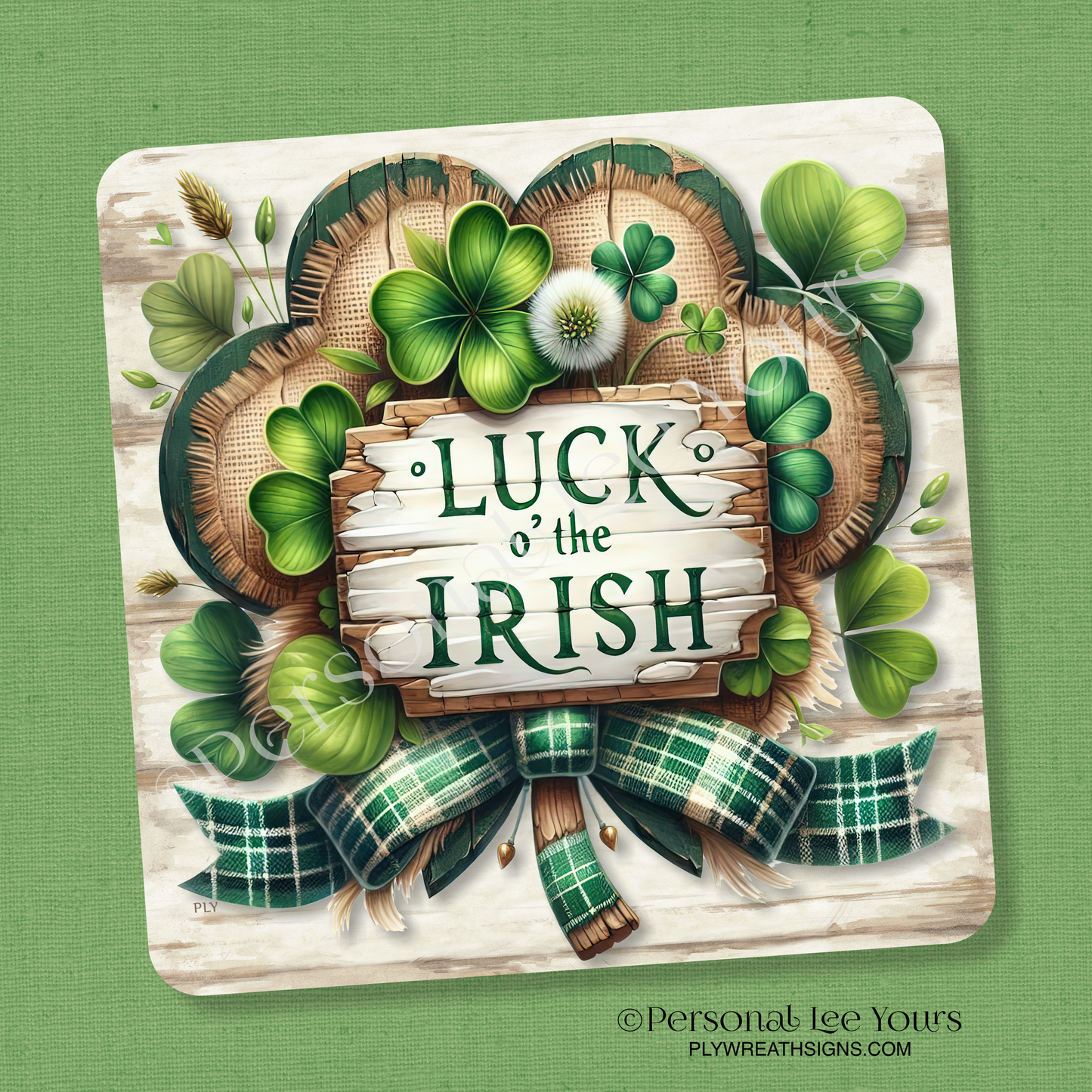 Wreath Sign * Luck O' The Irish * 3 Sizes, Square * Lightweight Metal