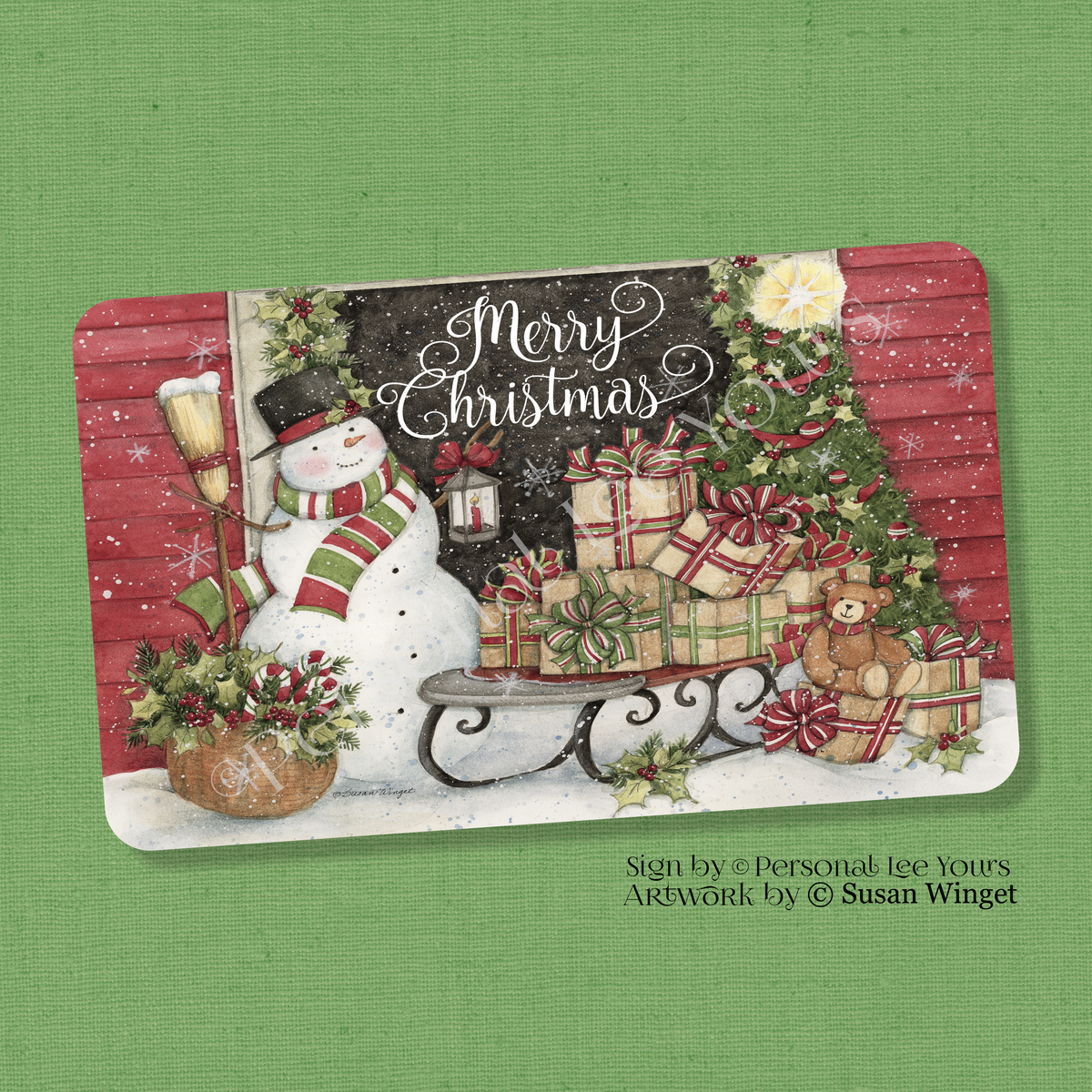 Susan Winget Exclusive Sign * Merry Christmas Snowman Delight * 3 Sizes * Horizontal * Lightweight Metal
