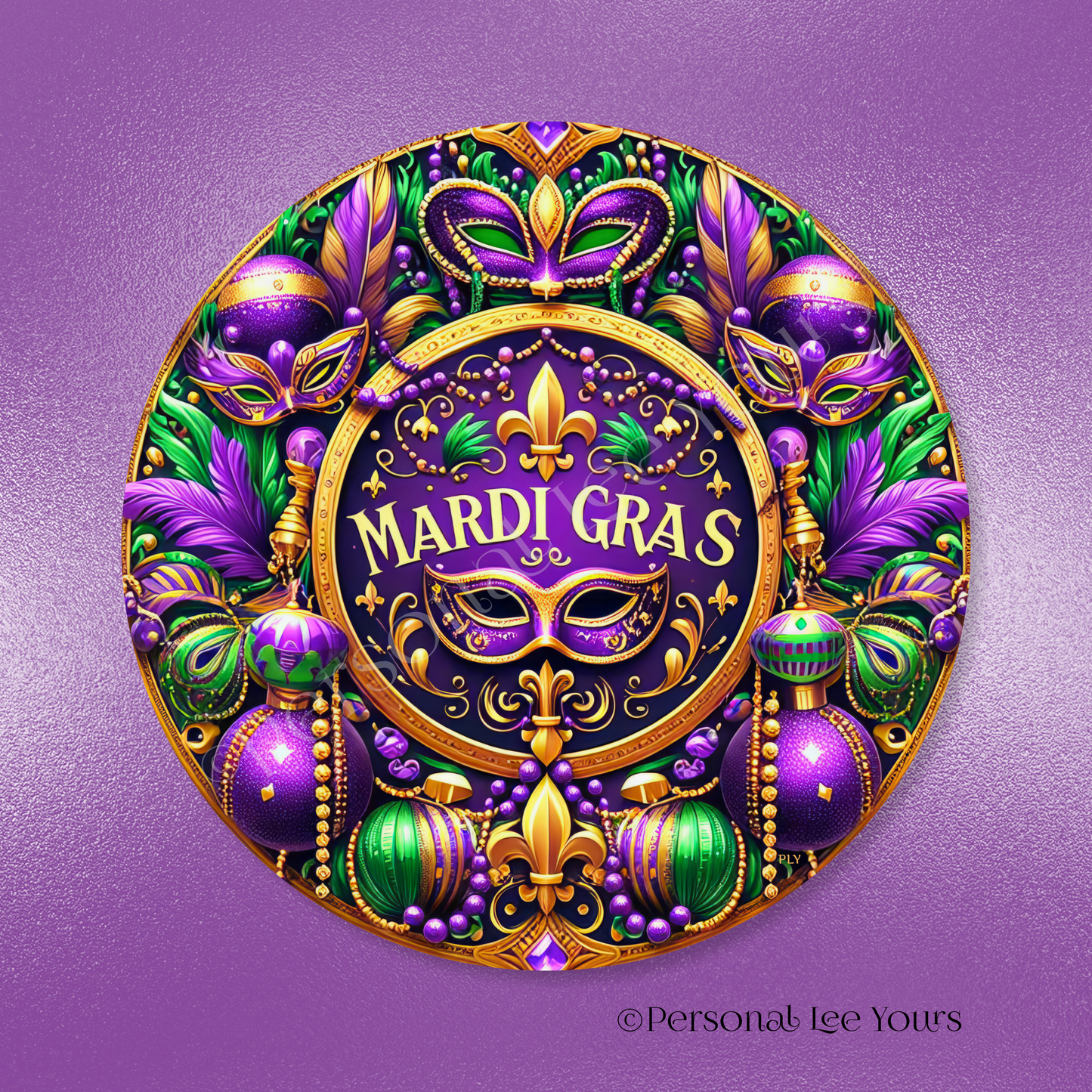 Wreath Sign * Mardi Gras 1 * Round * Lightweight Metal