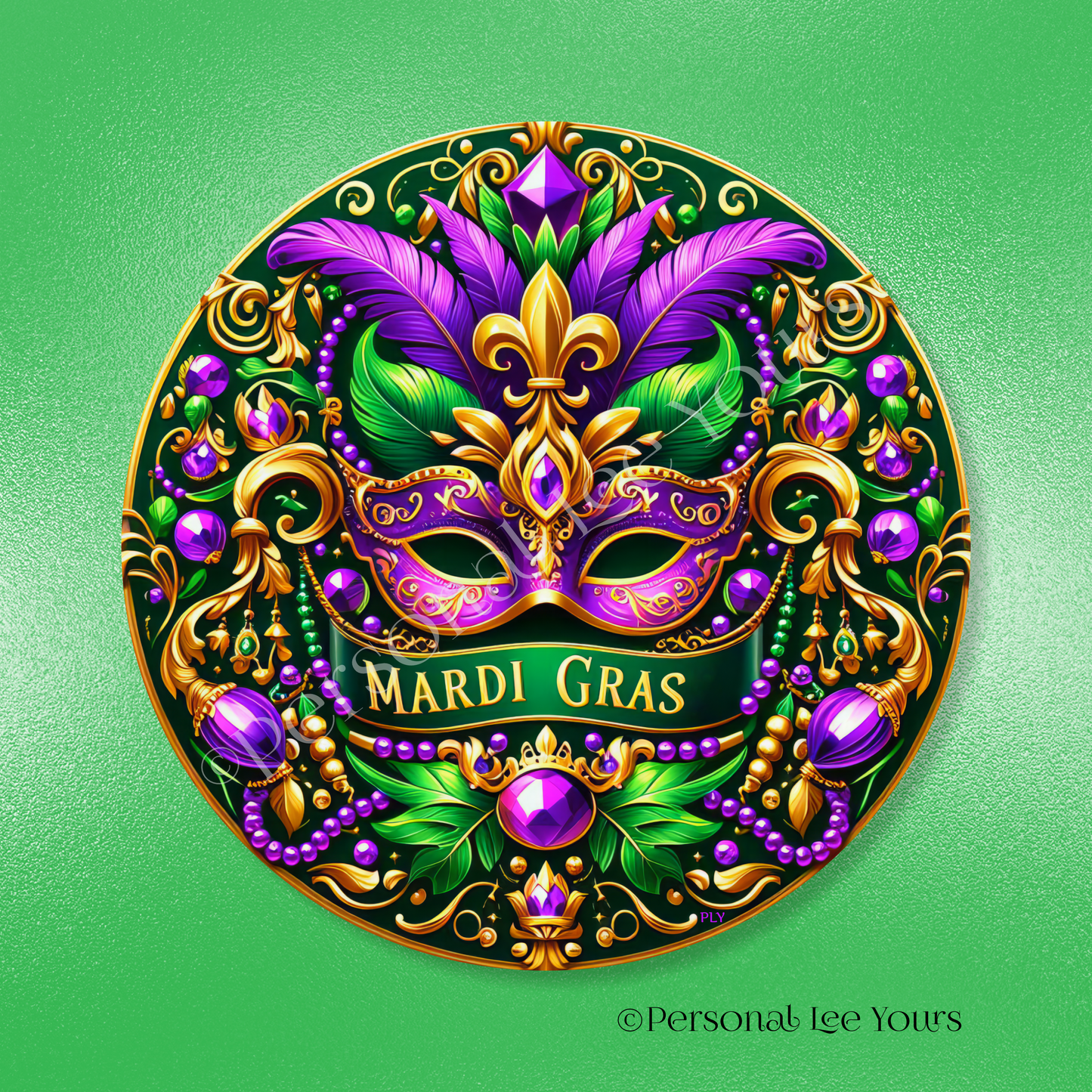 Wreath Sign * Mardi Gras 4 * Round * Lightweight Metal