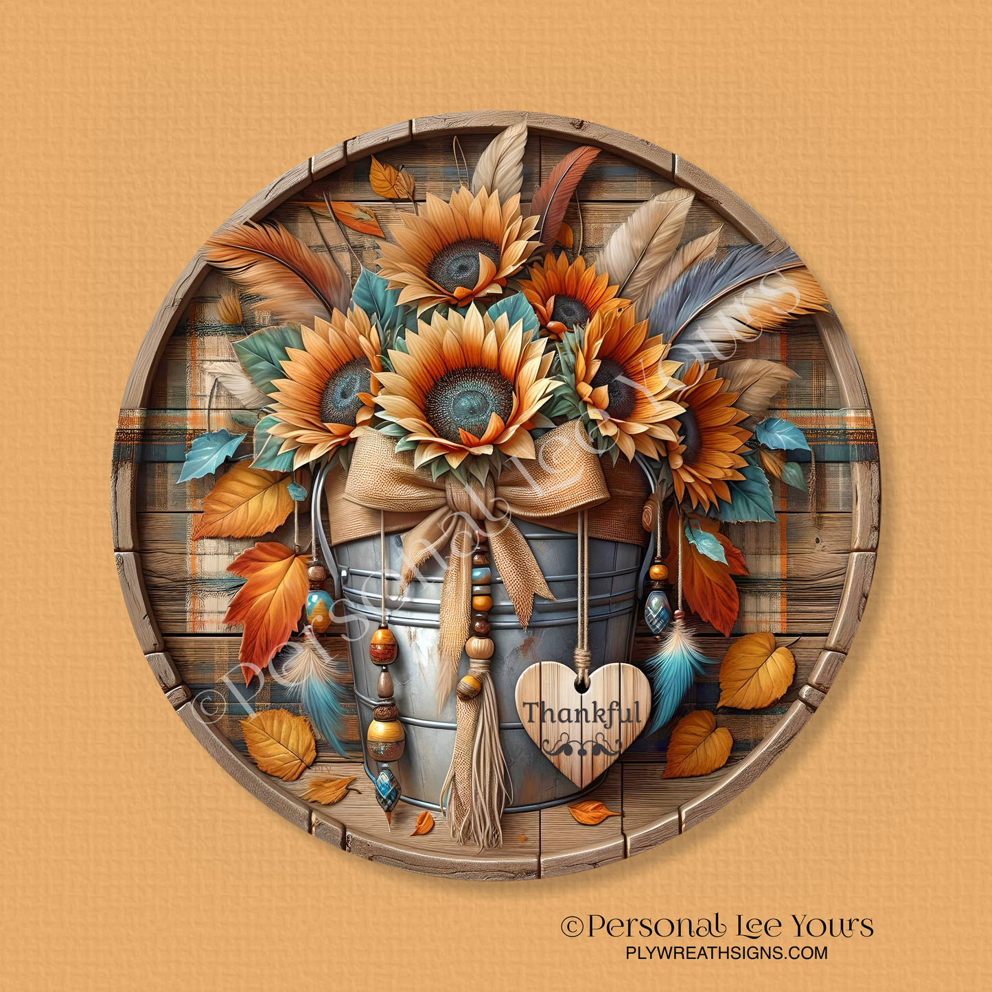 Wreath Sign * Native Fall Bucket * Round * Lightweight Metal