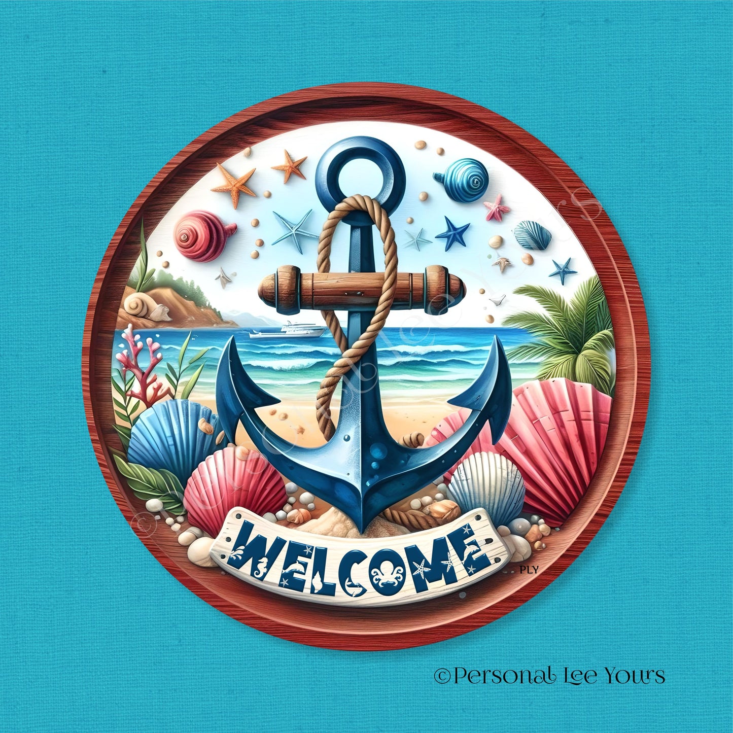 Wreath Sign * Nautical Anchor Welcome * Round * Lightweight Metal