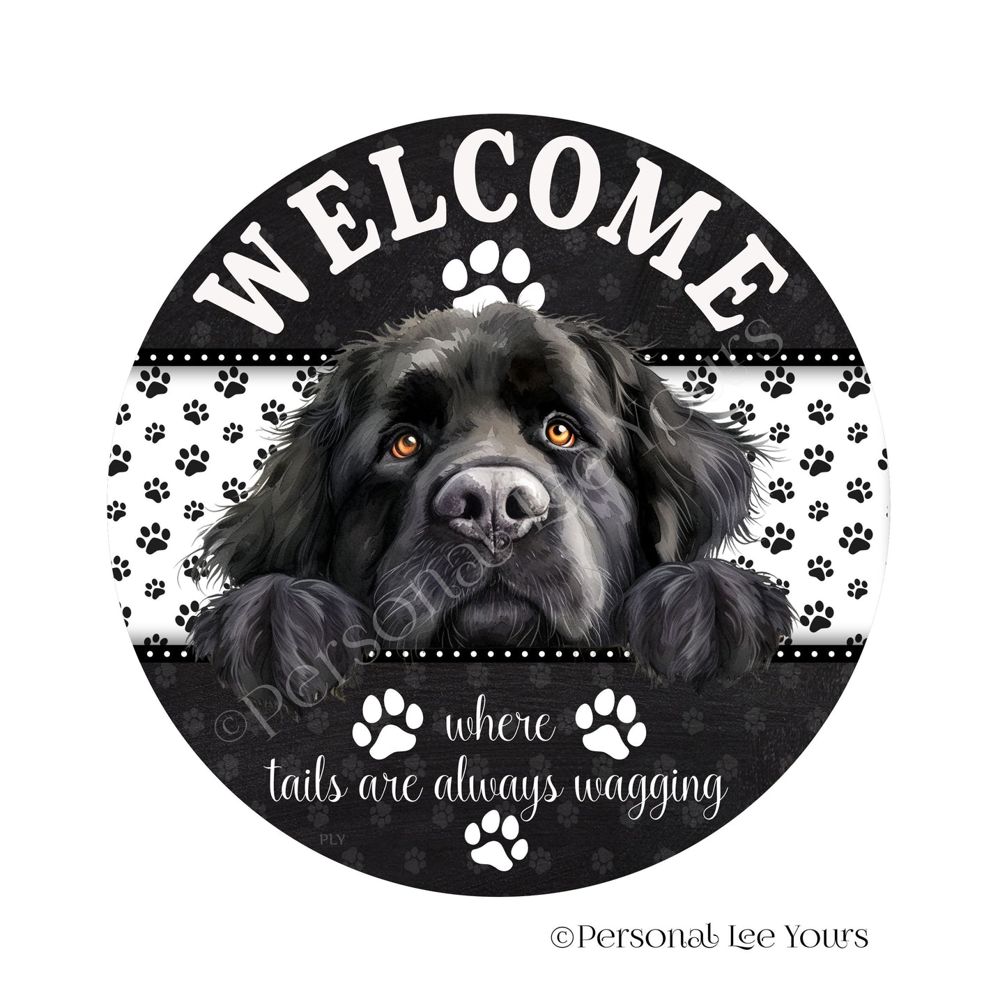 Peeking Pups Wreath Sign * Newfoundland * Round * Lightweight Metal