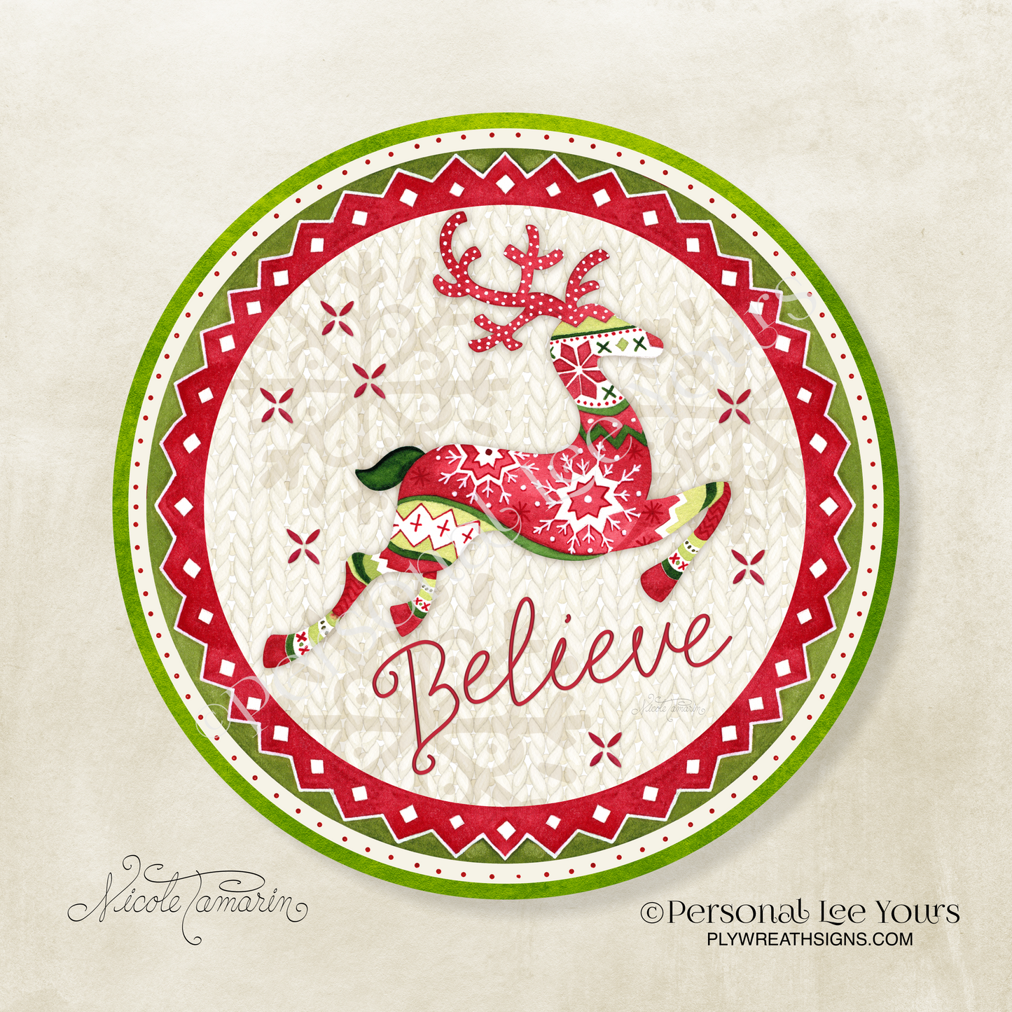 Nicole Tamarin Exclusive Sign * Nordic Believe Reindeer * 4 sizes * Round * Lightweight Metal