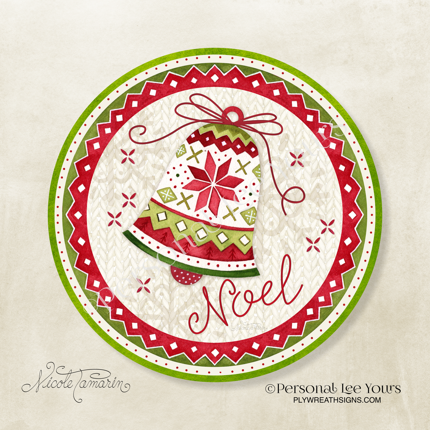 Nicole Tamarin Exclusive Sign * Nordic Noel Bell * 4 sizes * Round * Lightweight Metal