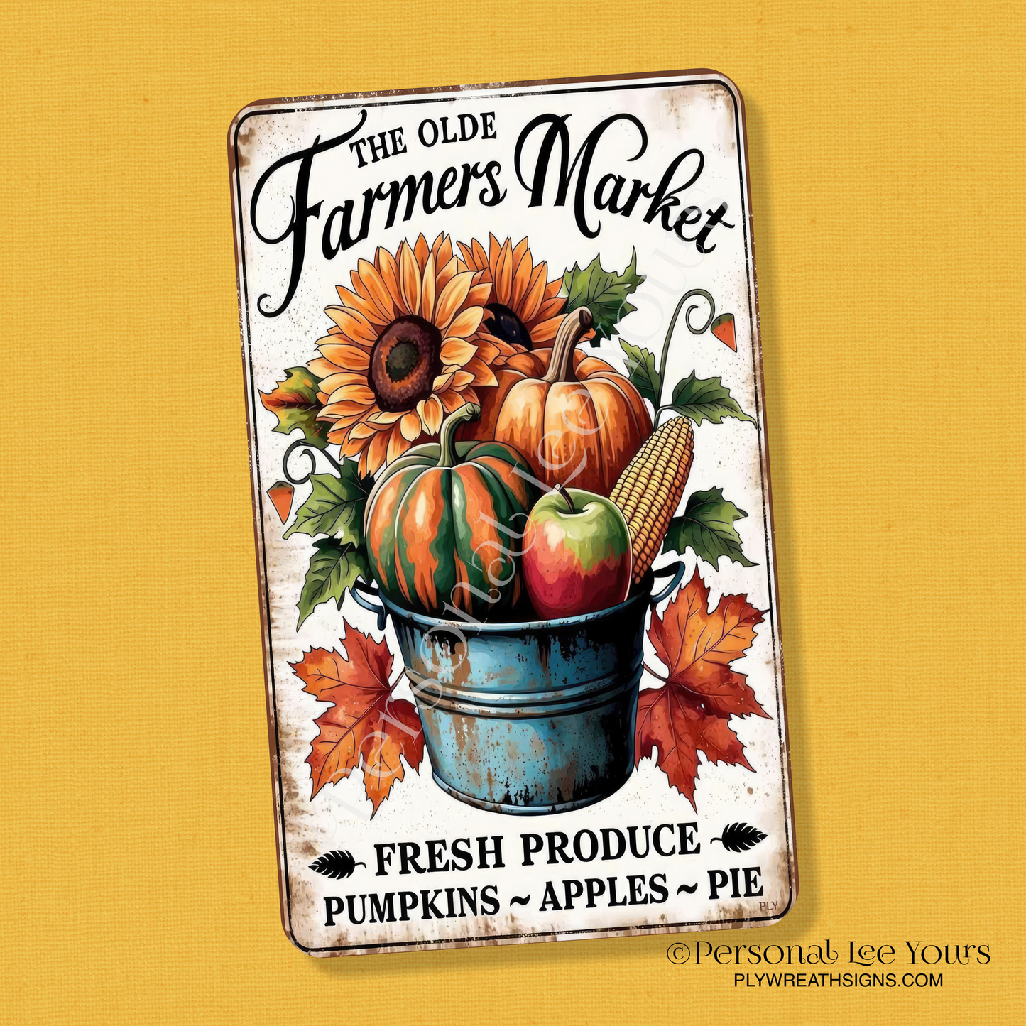 Wreath Sign * Olde Farmers Market * Vertical * 3 Sizes * Lightweight Metal