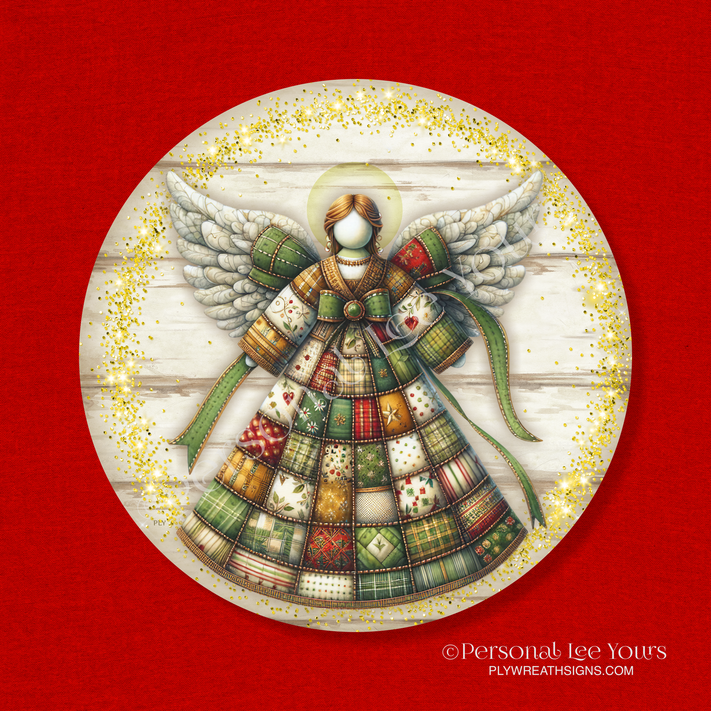 Wreath Sign * Patchwork Angel * Round * Lightweight Metal