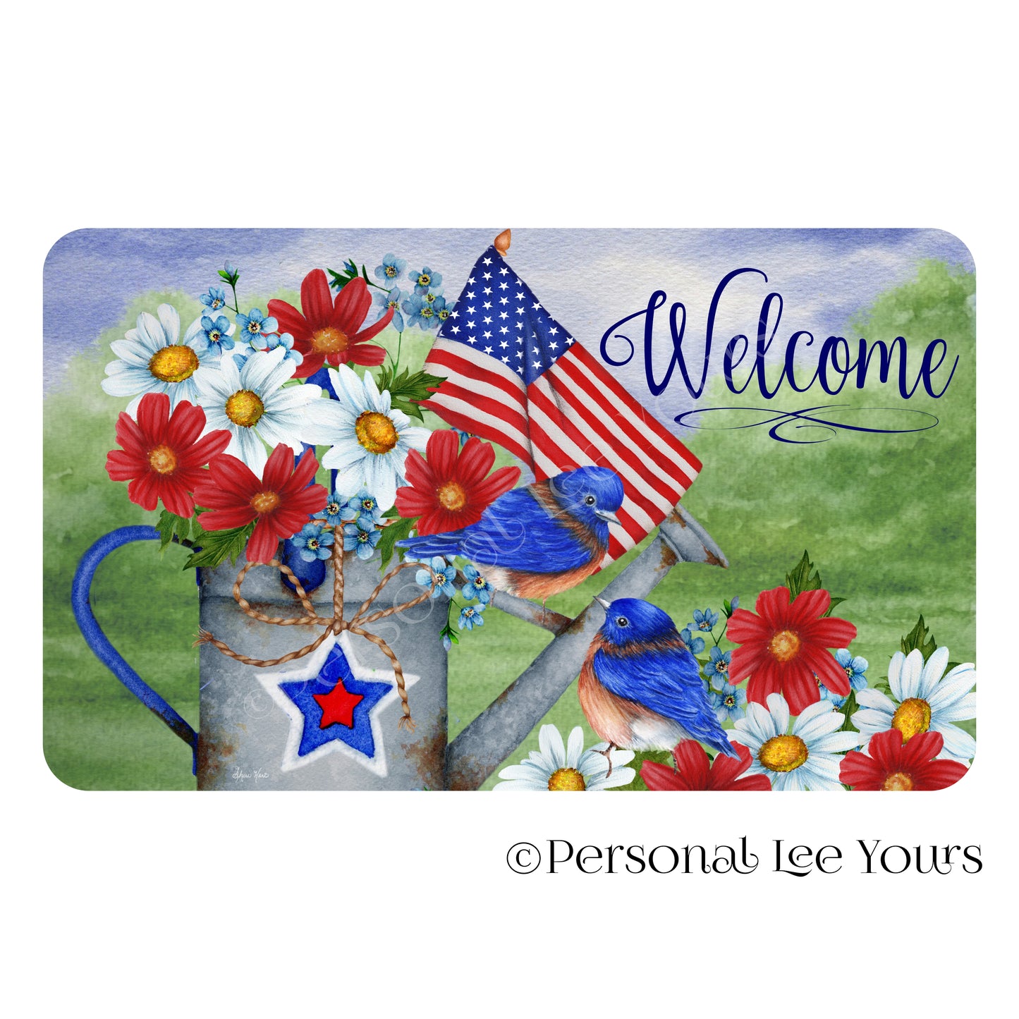Wreath Sign * Patriotic Bluebirds * Horizontal * 4 Sizes * Lightweight Metal