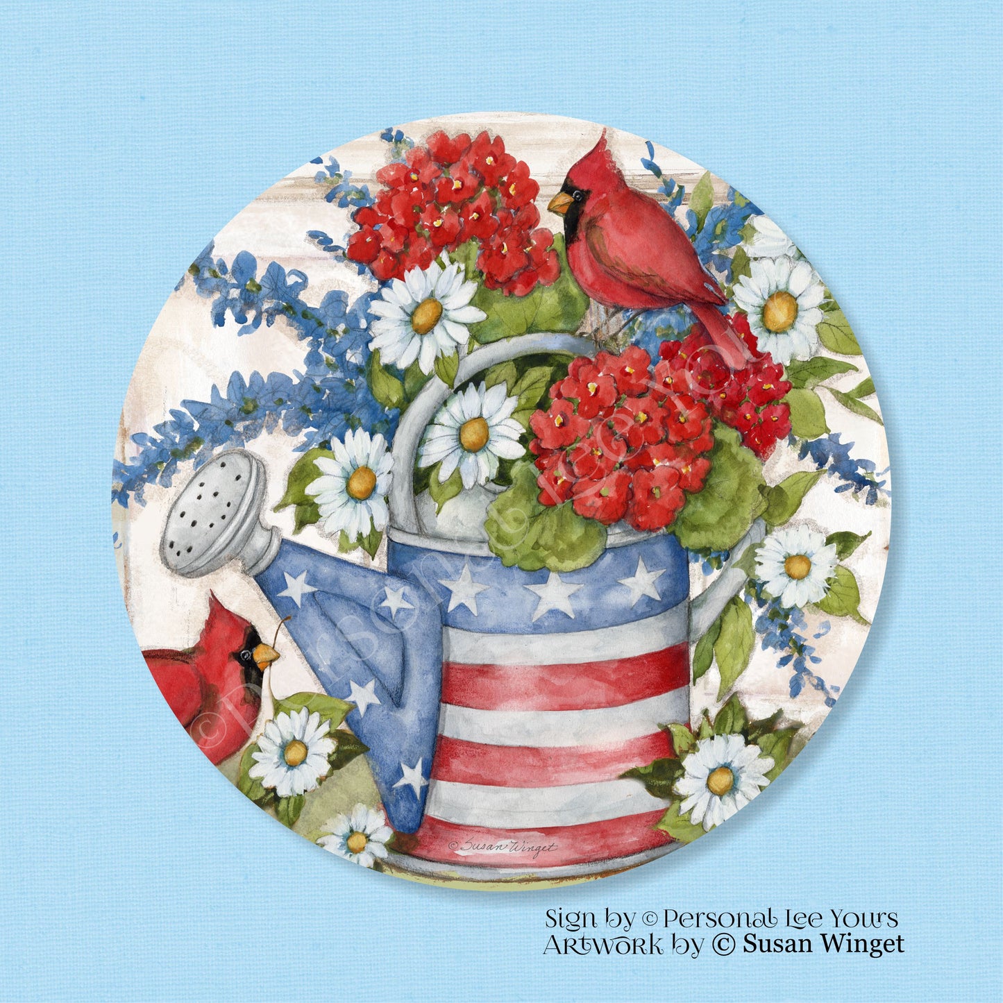 Susan Winget Exclusive Sign * Patriotic Watering Can * Round * Lightweight Metal