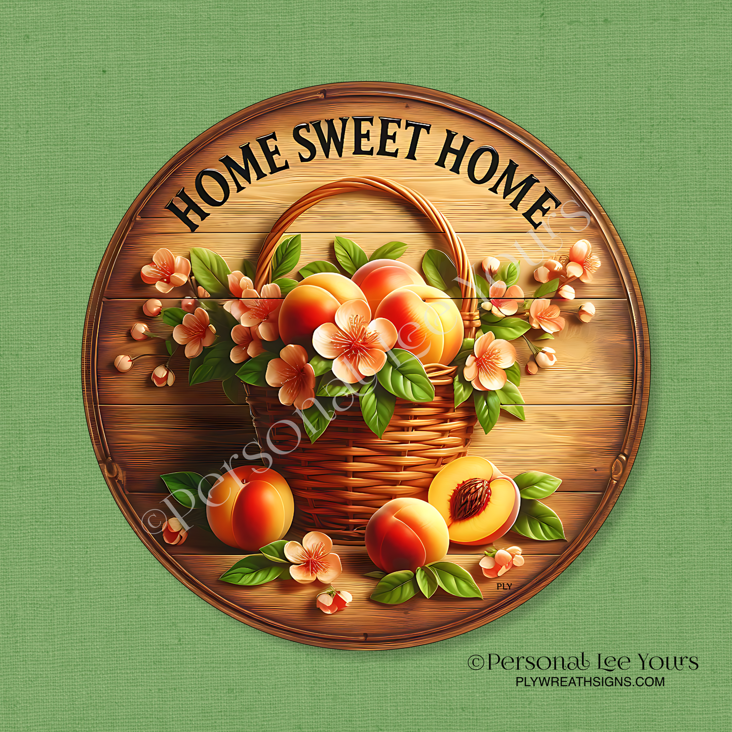 Wreath Sign * Peach Basket Home Sweet Home * Round * Lightweight Metal
