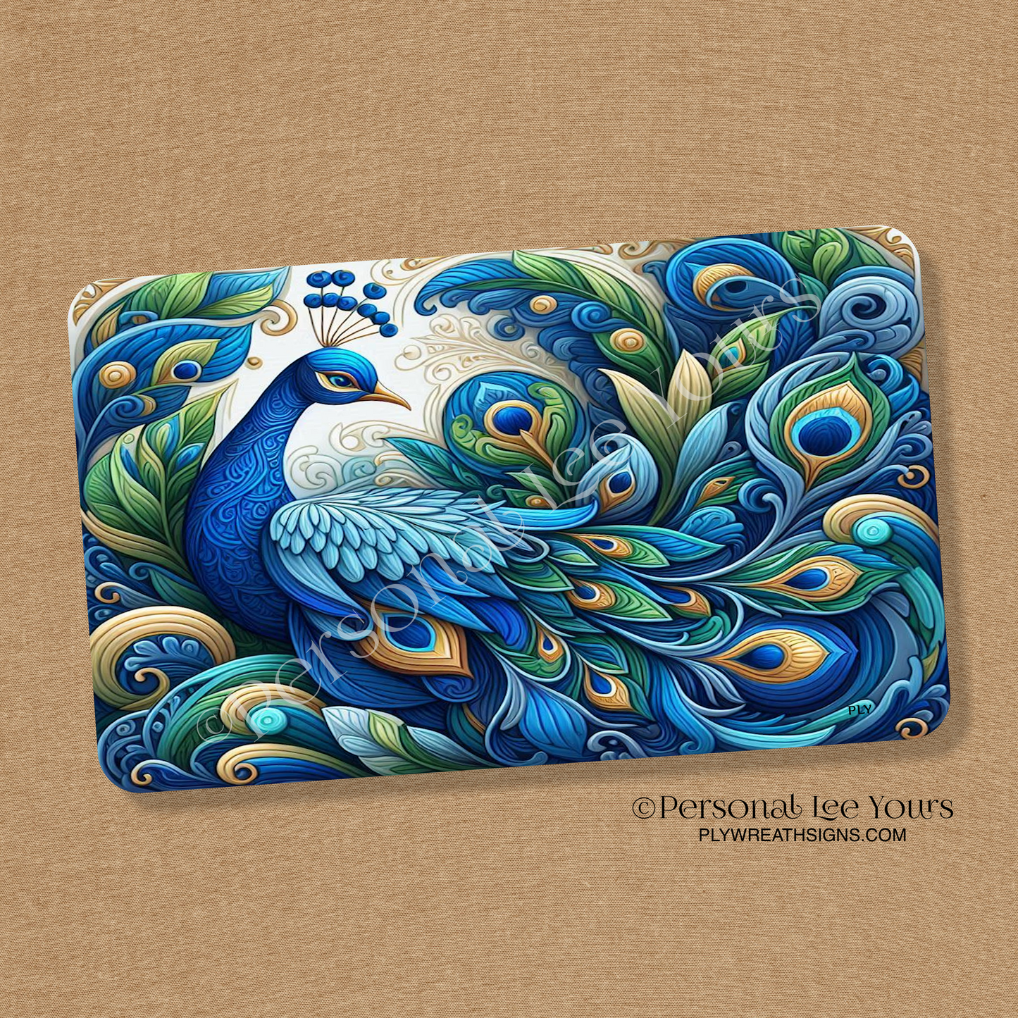 Wreath Sign * Peacock Glory * Horizontal * 3 Sizes * Lightweight Metal