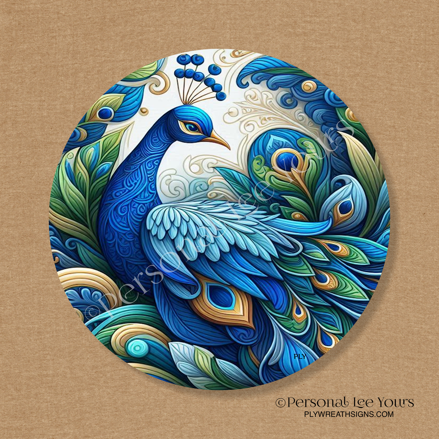 Wreath Sign * Peacock Glory * Round * Lightweight Metal
