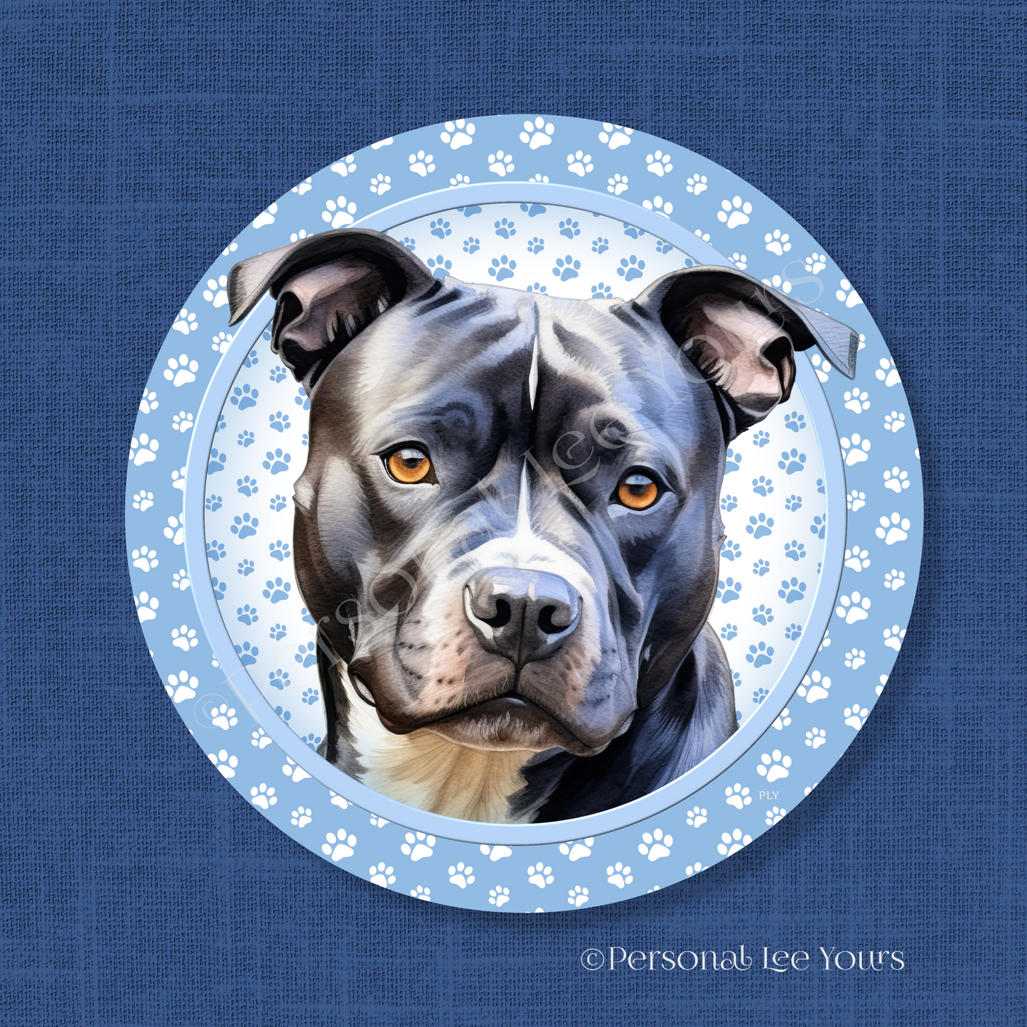 Dog Breed Wreath Sign * Pit Bull, Black * Round * Lightweight Metal