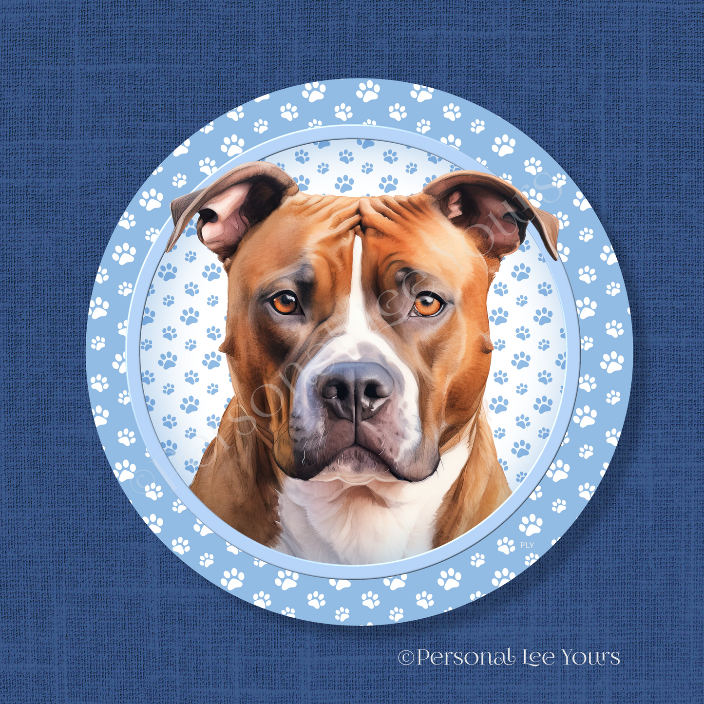 Dog Breed Wreath Sign * Pit Bull, Brown * Round * Lightweight Metal