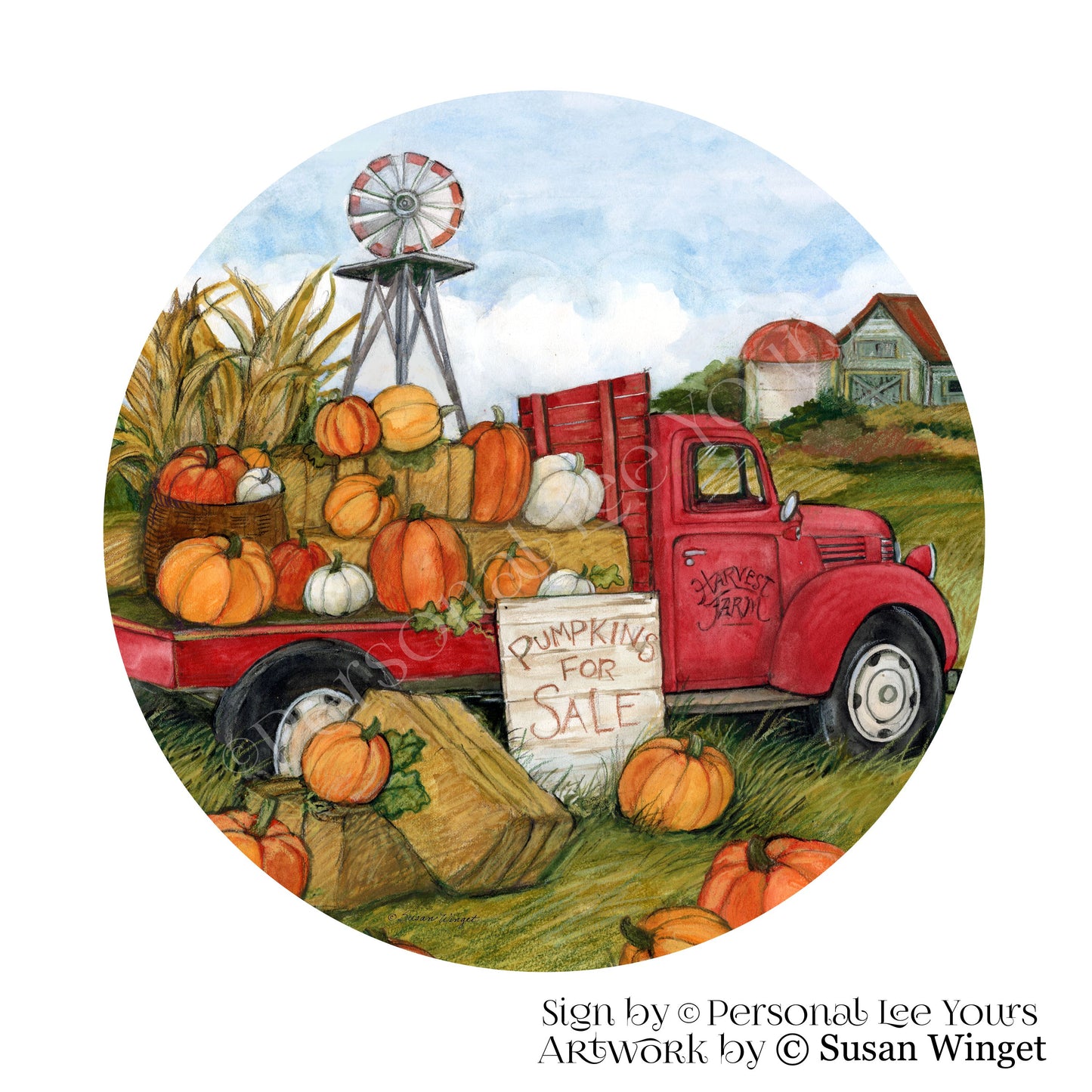Susan Winget Exclusive Sign * Pumpkins For Sale * Round * Lightweight Metal