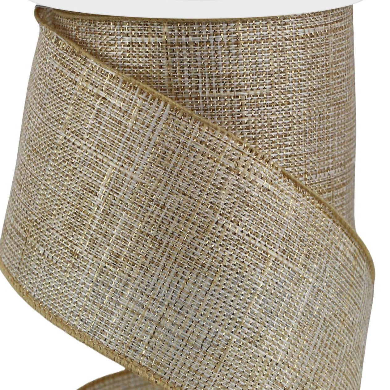 Wired Ribbon Metallic Royal Burlap Cream/Gold Canvas x