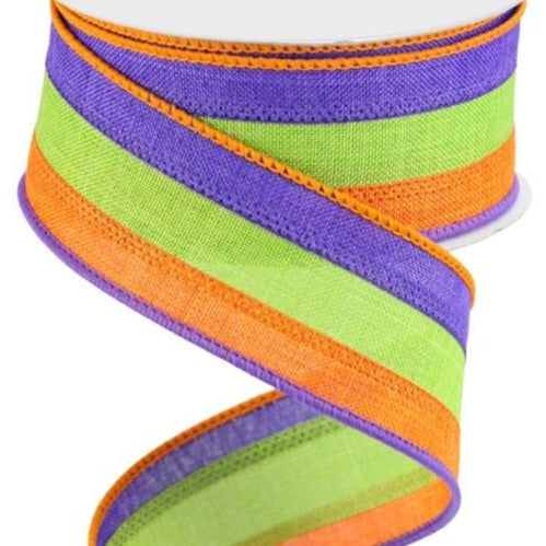 Wired Ribbon * 3 in 1 Color * Orange, Purple and Lime Green Canvas * 1.5" x 10 Yards * RG016019K