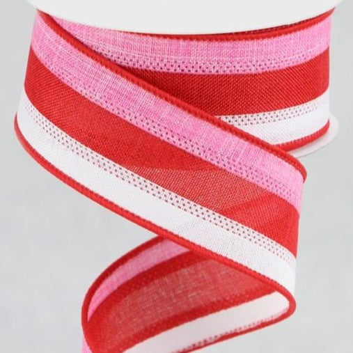 Wired Ribbon * 3 in 1 Color * White, Red and Pink Canvas * 1.5" x 10 Yards * RG01601F1