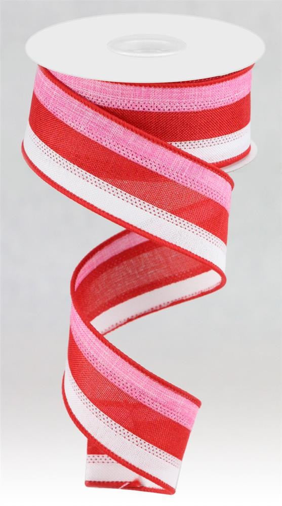 Wired Ribbon * 3 in 1 Color * White, Red and Pink Canvas * 1.5" x 10 Yards * RG01601F1