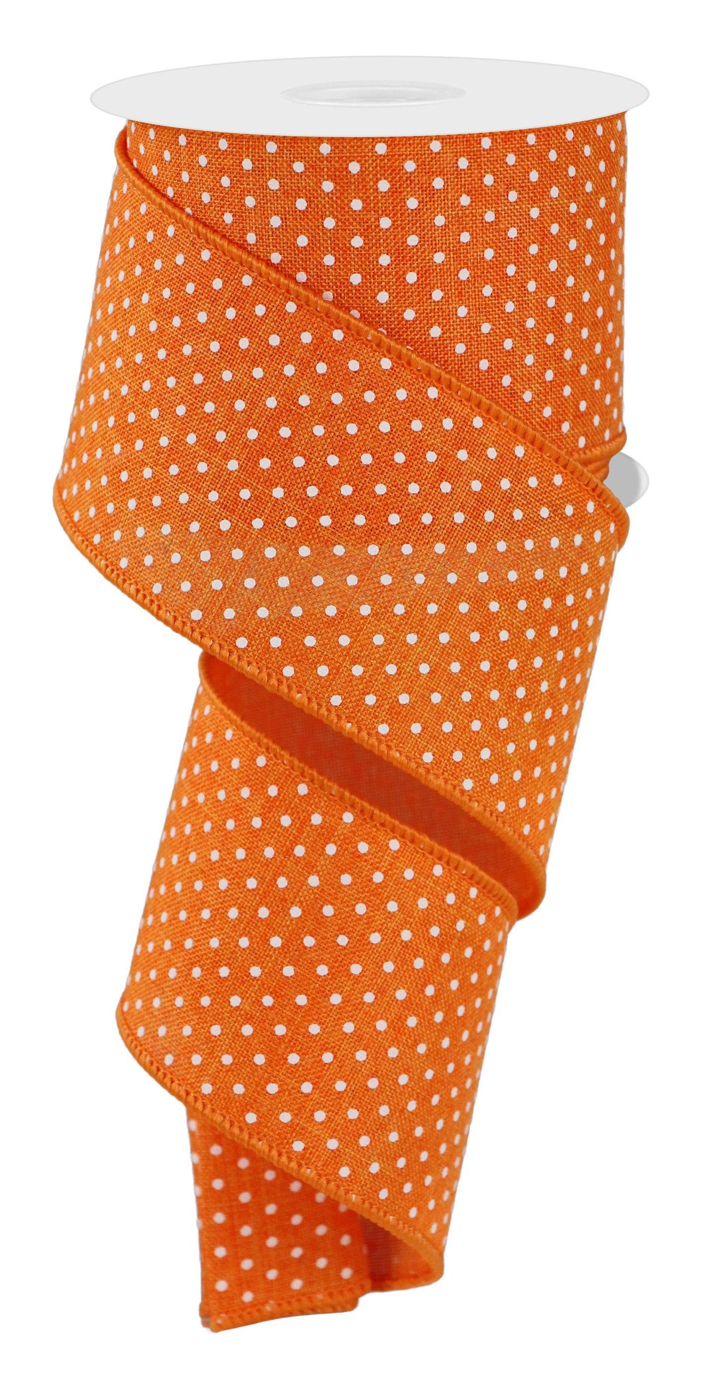 Wired Ribbon * Raised Swiss Dots * Orange and White Canvas * 2.5" x 10 Yards * RG01652HW