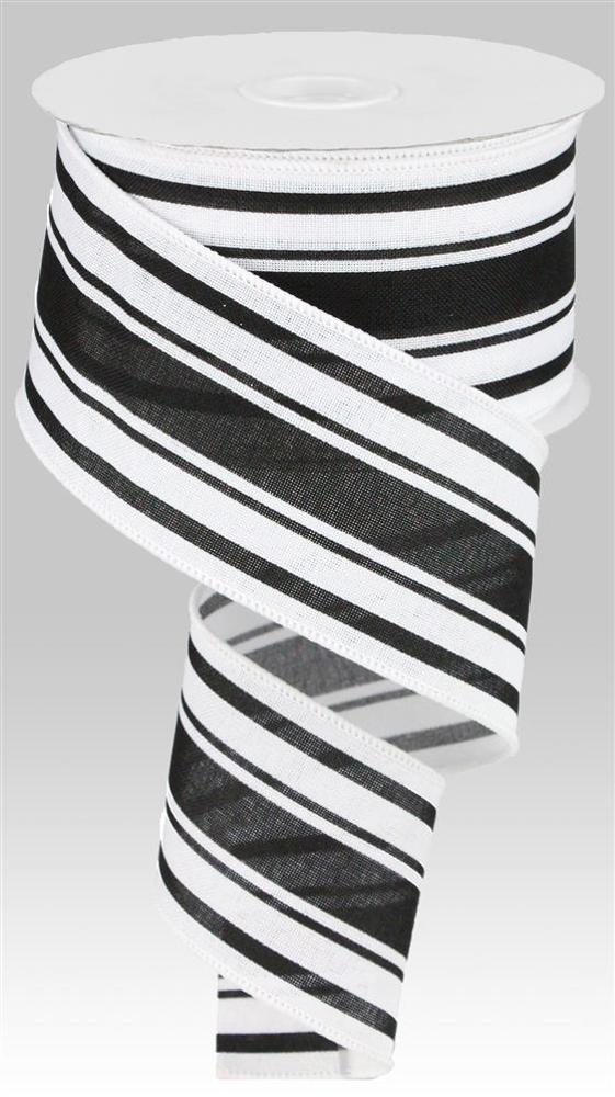 Wired Ribbon * Farmhouse Stripe * White/Black * Canvas * 2.5" x 10 Yards * RG0191327