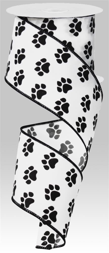 Wired Ribbon * Paw Prints * Black and White * 2.5" x 10 Yards * RG1777X6