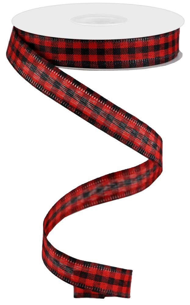 Wired Ribbon * Gingham Check * Black And Red Woven Canvas * 5/8" x 10 Yards * RGA1485WJ