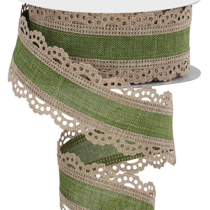 1.5 Burlap Ribbon w/Wired Lace Edge