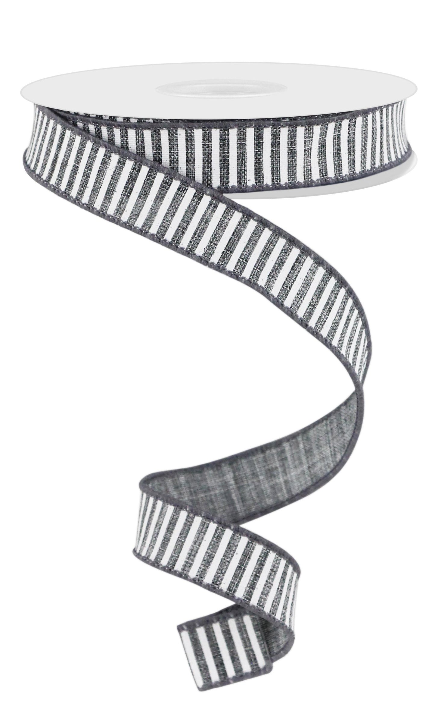 Wired Ribbon * Horizontal Stripes * Grey and White Canvas * 5/8" x 10 Yards * RGE126710