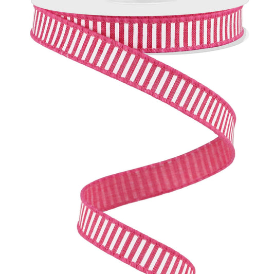 Wired Ribbon * Horizontal Stripes * Hot Pink and White Canvas * 5/8" x 10 Yards * RGE126711