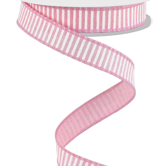Wired Ribbon * Horizontal Stripes * Soft Pink and White Canvas * 5/8" x 10 Yards * RGE126715