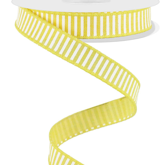 Wired Ribbon * Horizontal Stripes * Yellow and White Canvas * 5/8" x 10 Yards * RGE126729