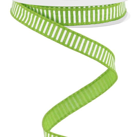Wired Ribbon * Horizontal Stripes * Lime Green and White Canvas * 5/8" x 10 Yards * RGE1267E9