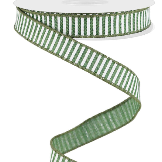Wired Ribbon * Horizontal Stripes * Clover Green and White Canvas * 5/8" x 10 Yards * RGE1267W9