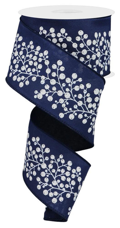 Wired Ribbon * Berries * Navy and White 2.5" x 10 Yards * RGE150819 * Canvas