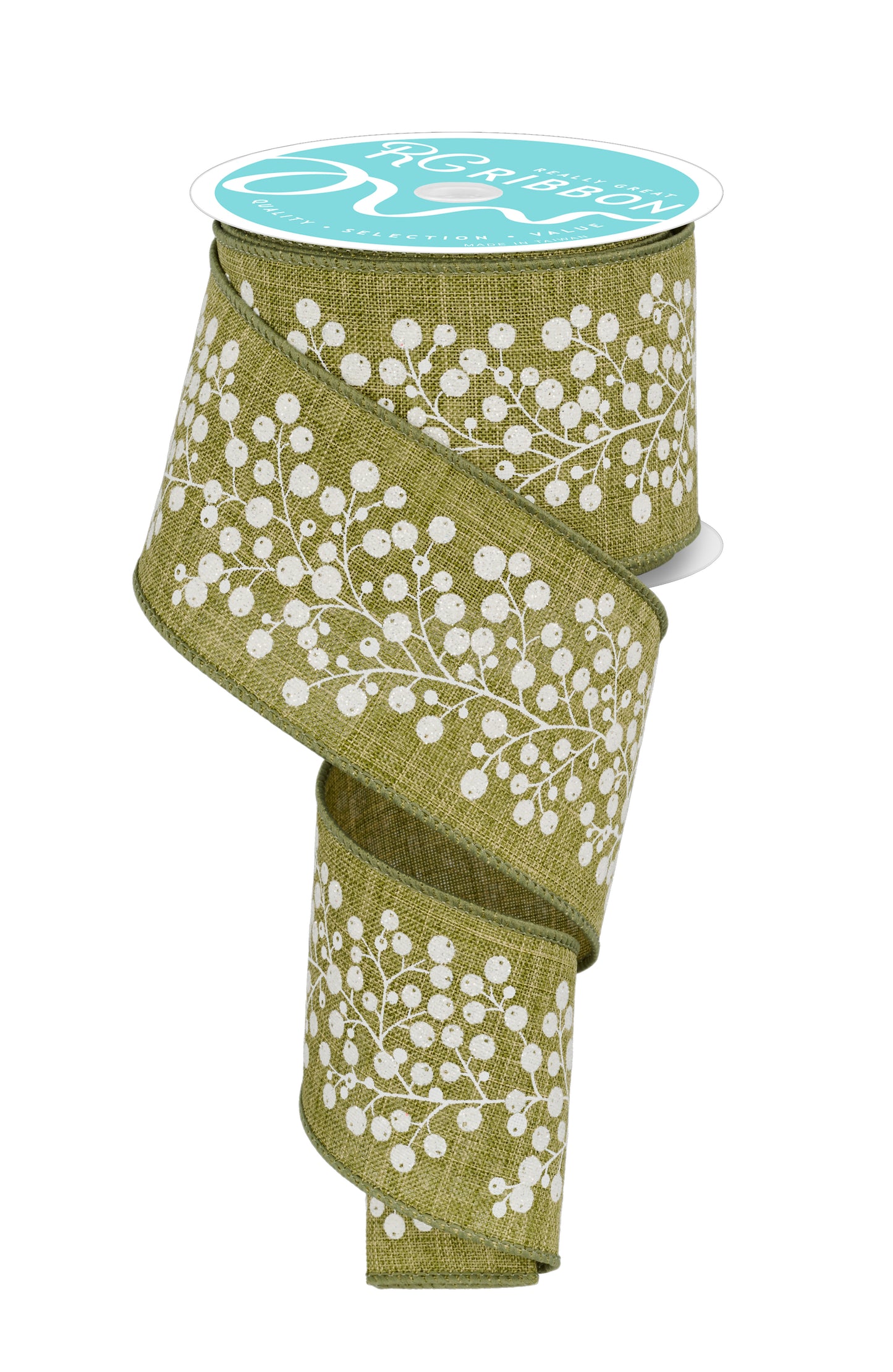 Wired Ribbon * Berries * Fern Green and White 2.5" x 10 Yards * RGE15102Y Canvas