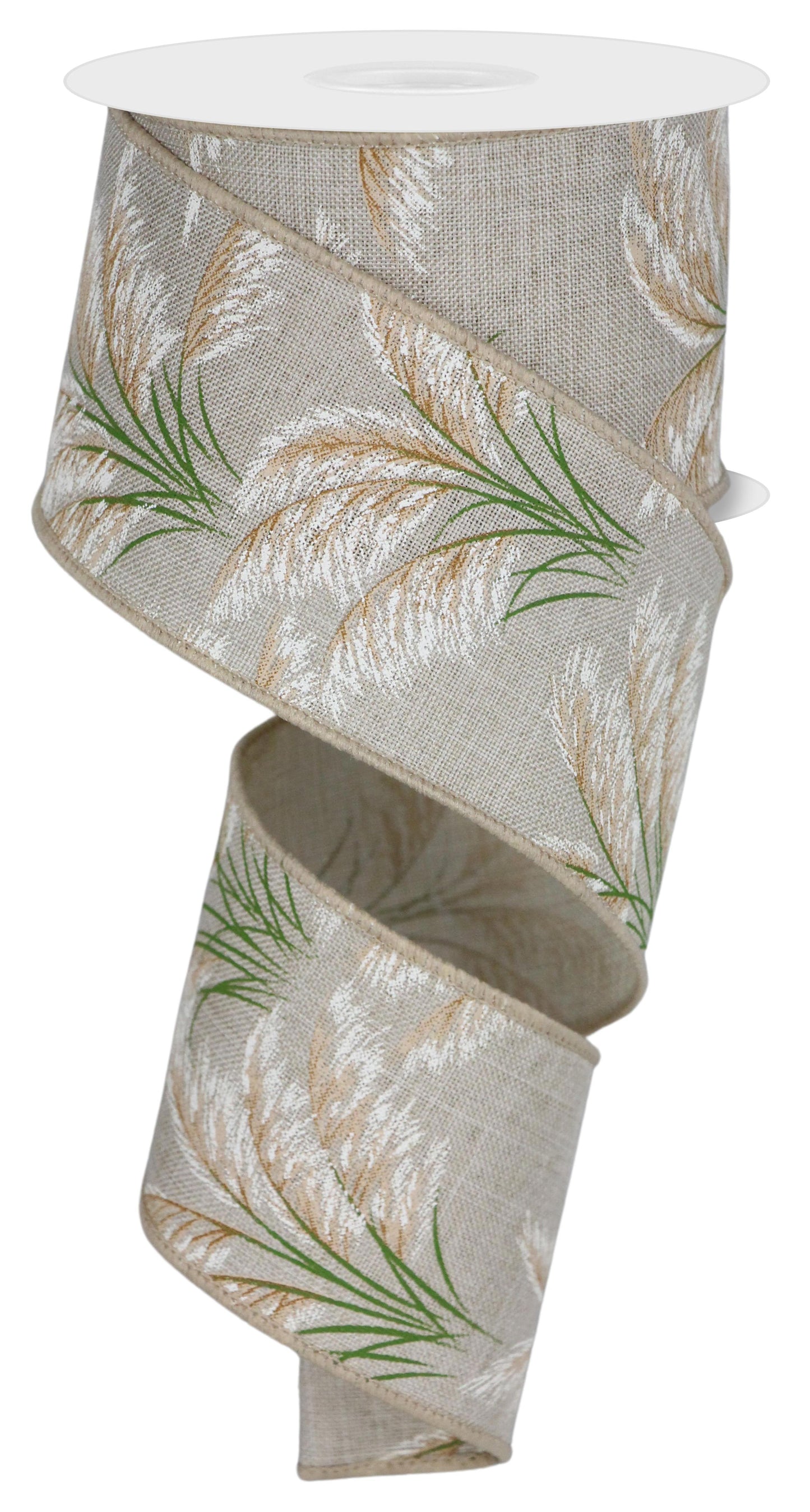 Wired Ribbon * Pampas Grass * Lt Natural/Tan/Beige/Moss * 2.5" x 10 Yards Canvas * RGE160118